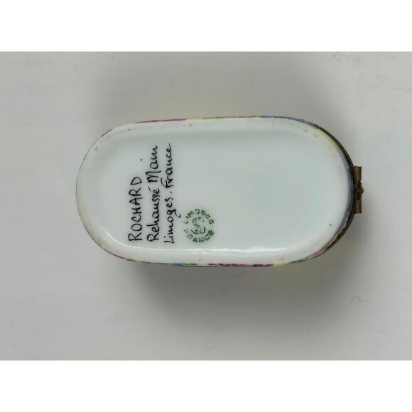 Rochard Limoges France Trinket Box Raised Floral Hand Painted Yellow Oval - Picture 6 of 14